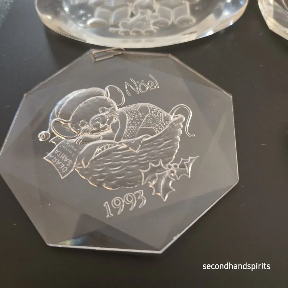 13 Vintage 1980s - 90s  Acrylic (Clear) Etched Ornaments